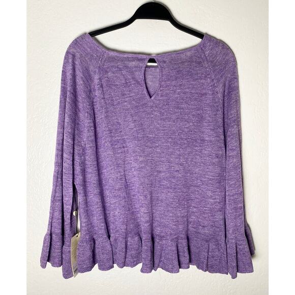 Margaret O'Leary Womens Flounce Italian Linen Lightweight Sweater Blouse Ruffle - Picture 3 of 8